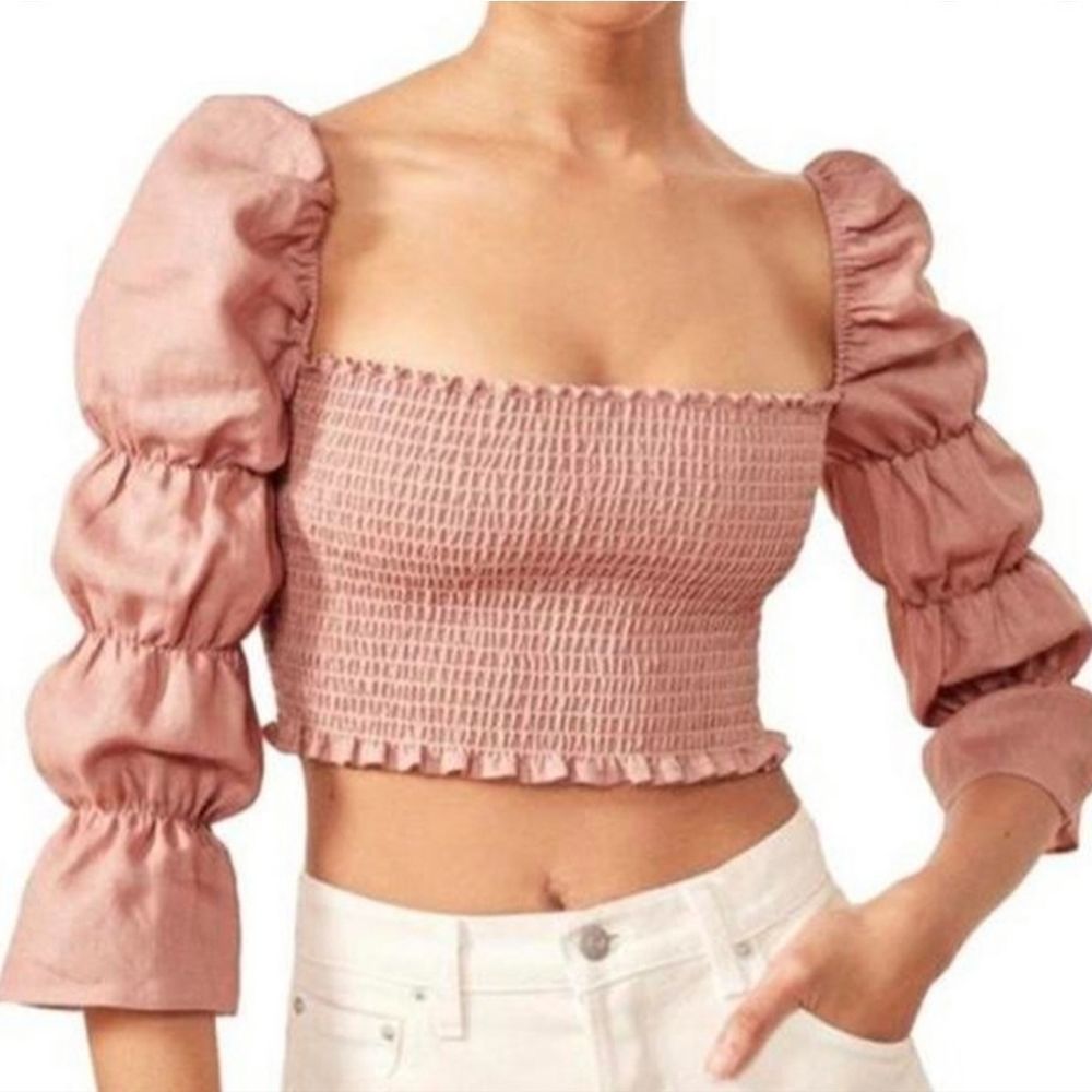 Rewash Top Women's Dusty Mauve Tie Dye Smocked Ruffled Trimmed Blouse Size Large